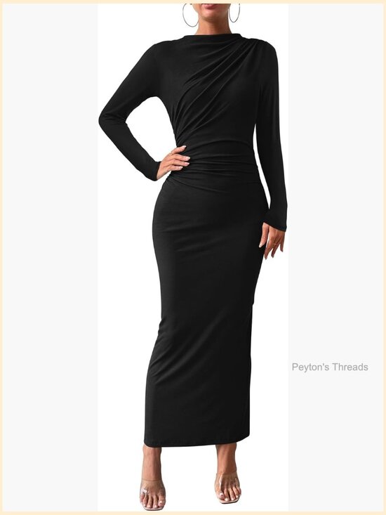 Dresses & Skirts - Long Sleeve Maxi Dress Bodycon Back Slit Ruched Formal Wedding Guest
